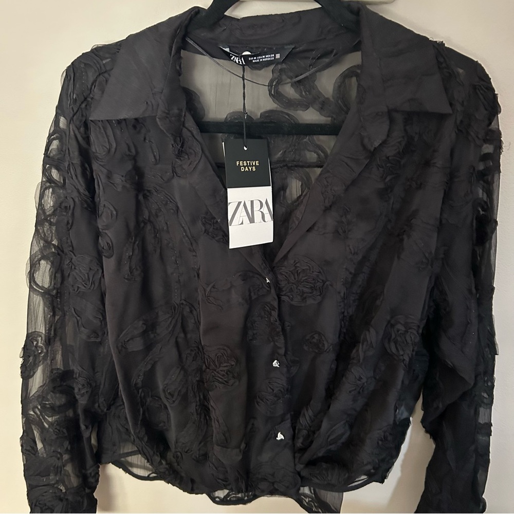 Zara Elegant Black Sheer Blouse
